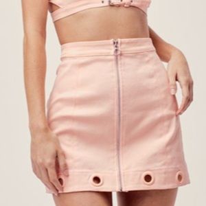 NWT For Love & Lemons creme puff denim mini skirt